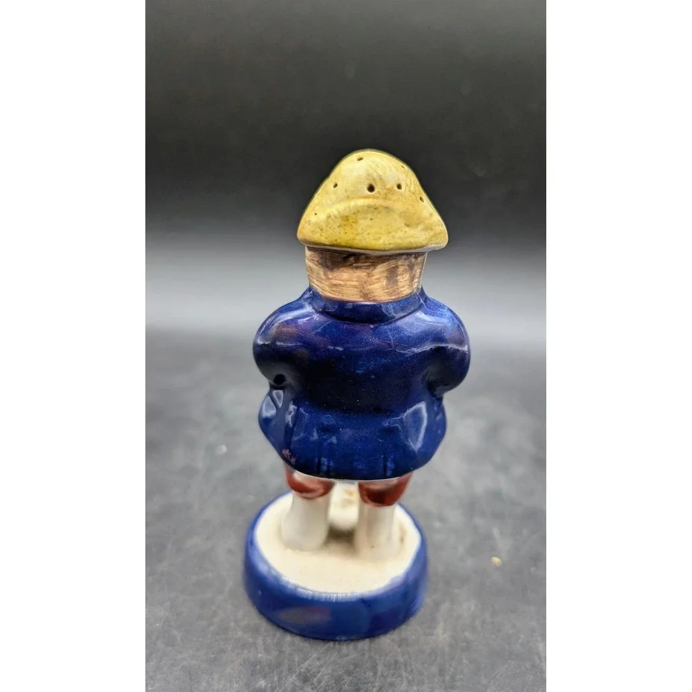 Vintage Staffordshire Salt Sugar Shaker Blue Coat Gentleman Figurine Glazed 4